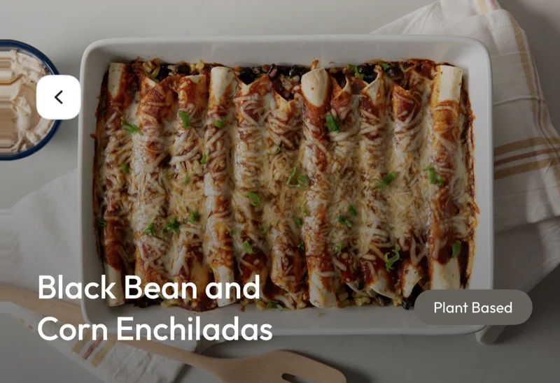 Black bean and corn enchiladas from the Cal360 plant based meal plan